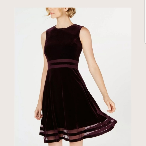 Calvin Klein Purple Velvet Sleeveless Petite Dress - Picture 2 of 7